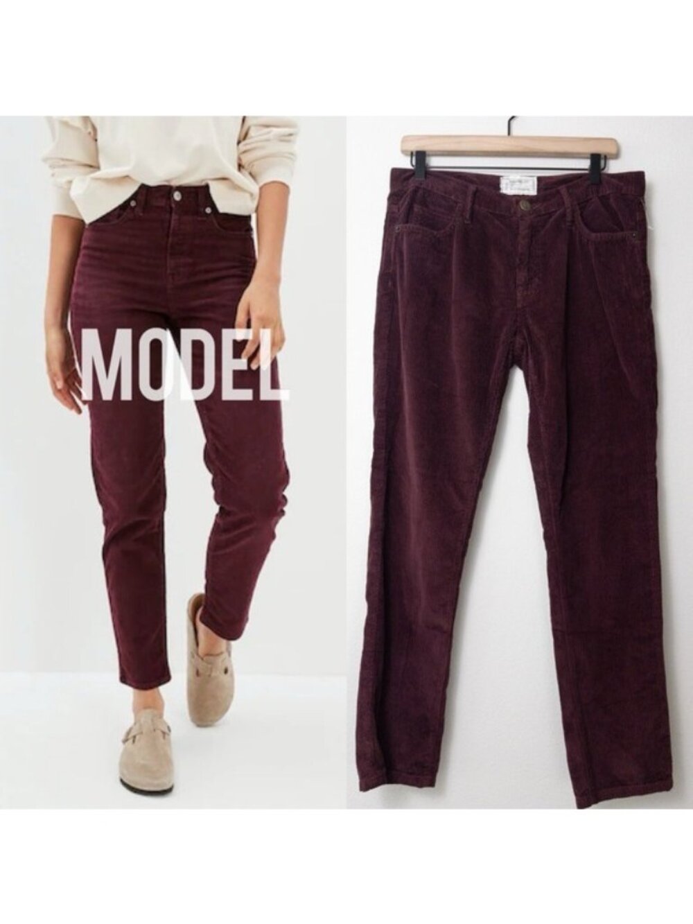 Current/Elliott Velvet Straight Leg Pant 10 Wine Mid Rise Pockets Corduroy